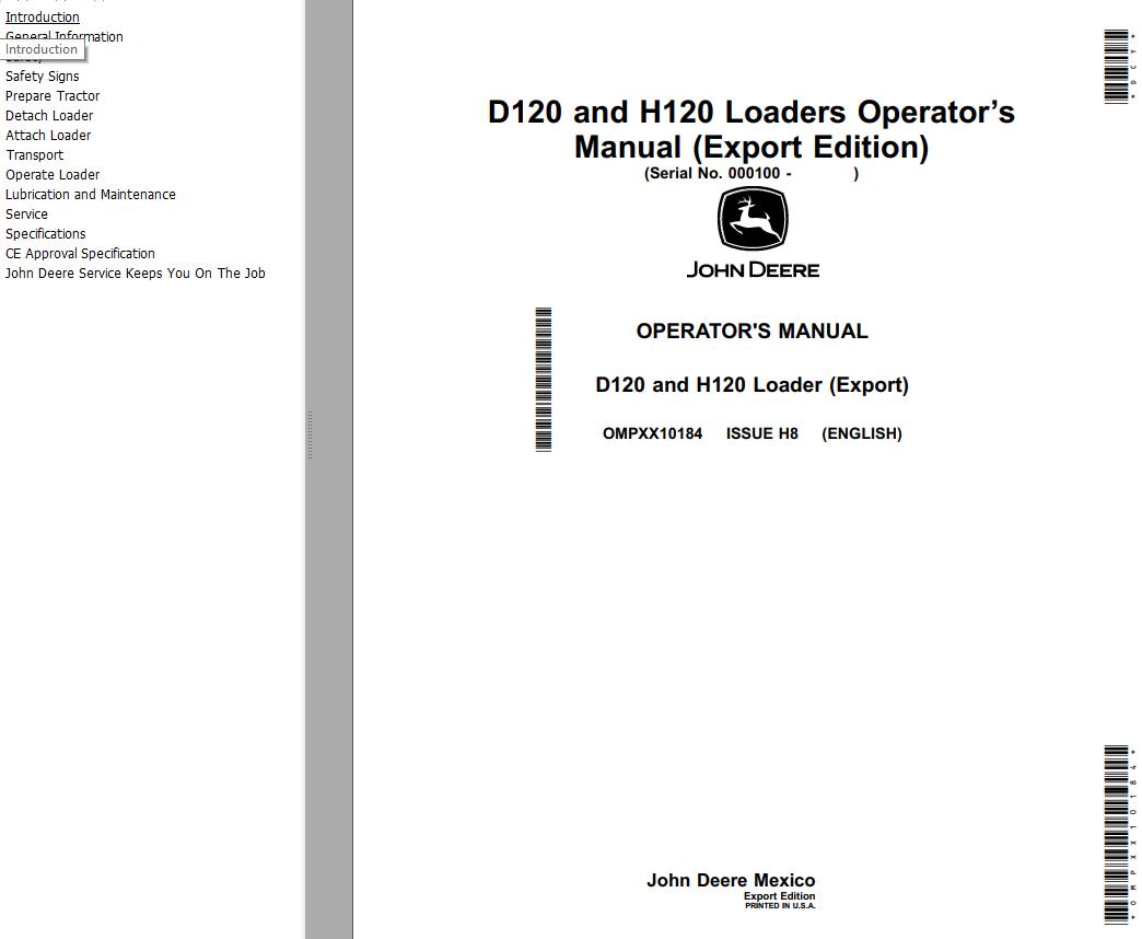 John Deere Loaders D120 H120 Operators Manual