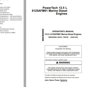 John Deere Marine Diesel Engines 12.5L 6125AFM01 Operators Manual