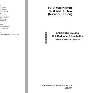 John Deere Max Planter 2 3 and 4 Row 1010 Operators Manual