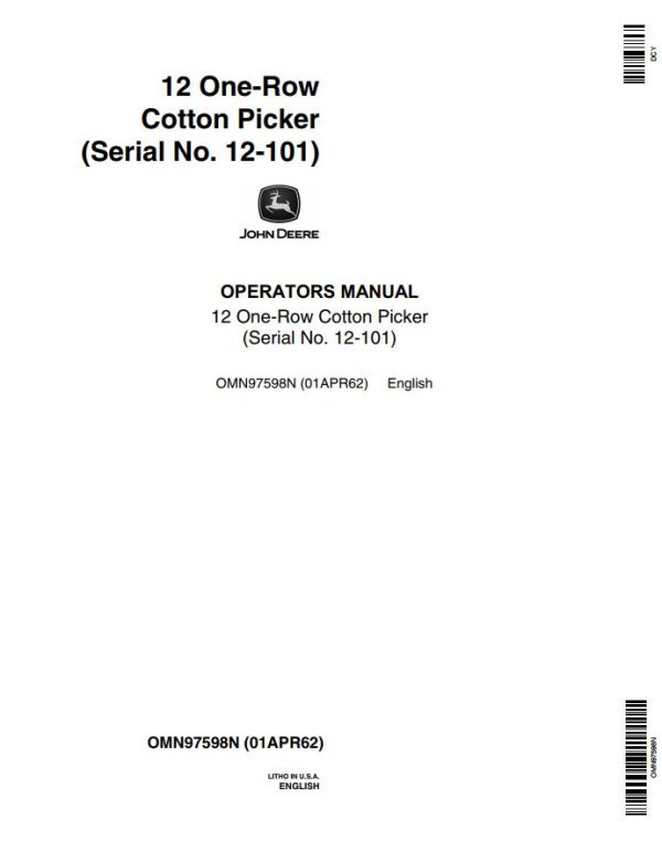 John Deere One Row Cotton Picker 12 Operator Manual