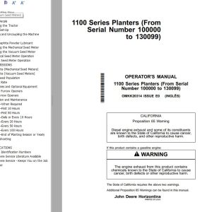 John Deere Planters 1100 Series Operators Manual