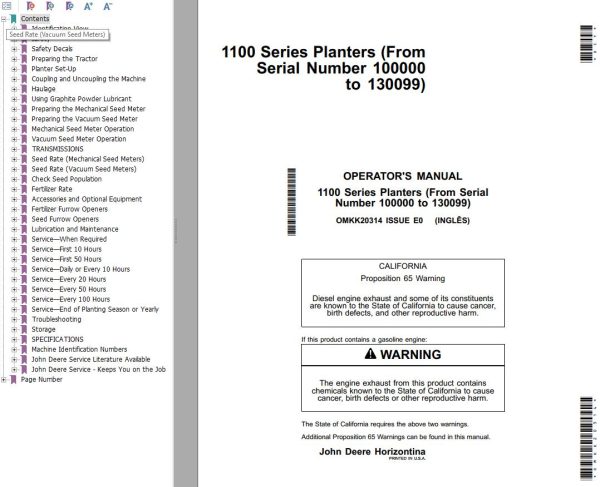 John Deere Planters 1100 Series Operators Manual