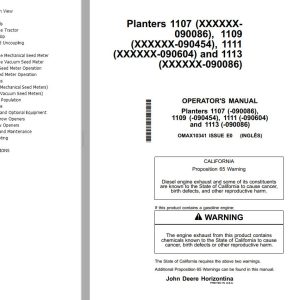 John Deere Planters 1107 1109 1111 1113 Operators Manual