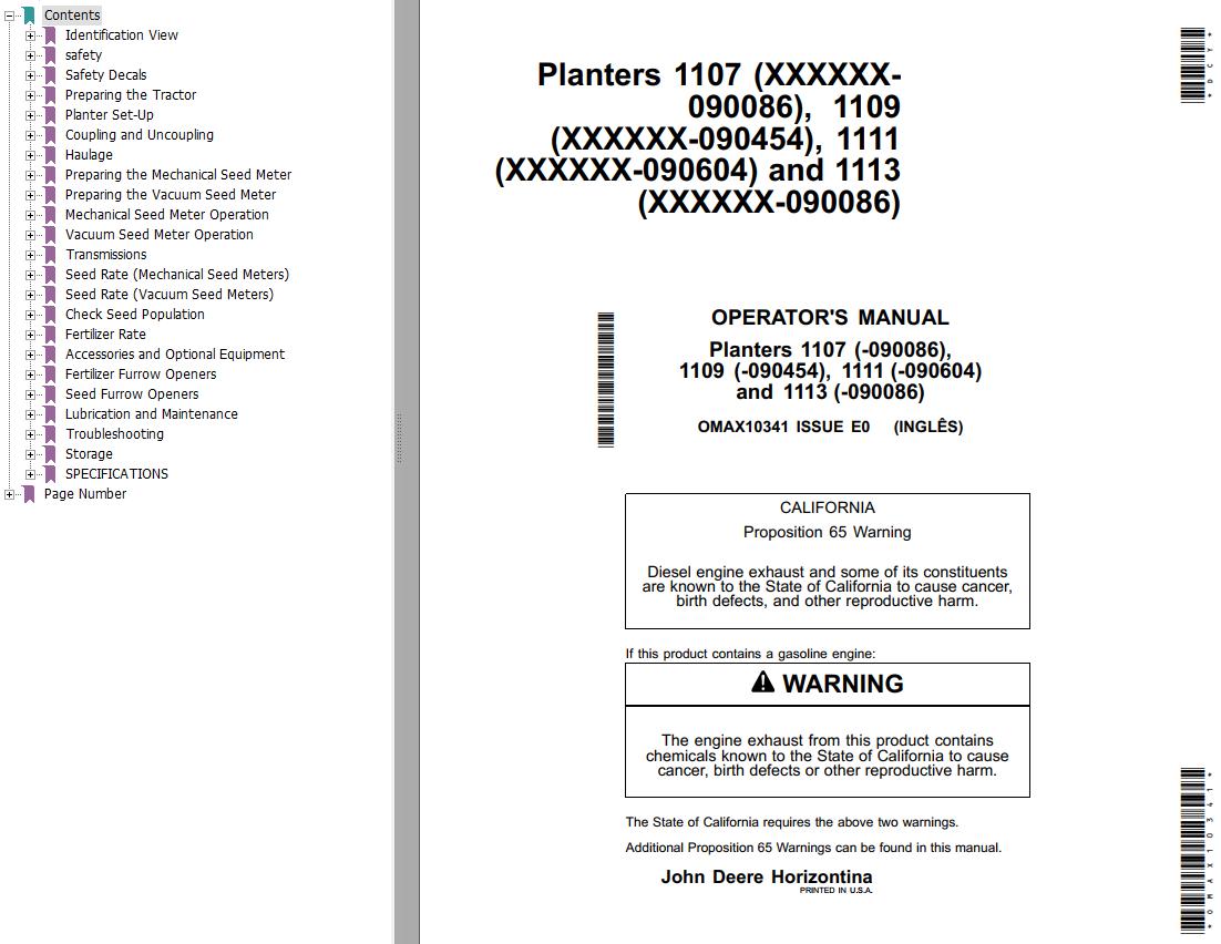 John Deere Planters 1107 1109 1111 1113 Operators Manual
