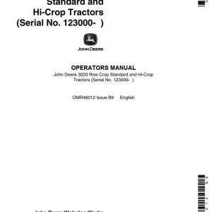 John Deere Row Crop Standard and Hi Crop Tractors 3020 Operators Manual