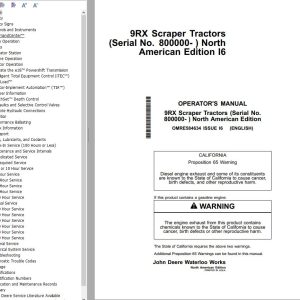 John Deere Scraper Tractor 9RX Operators Manual