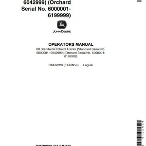 John Deere Standard Orchard Tractor 60 Operators Manual
