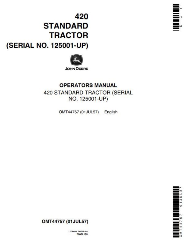 John Deere Standard Tractor 420 Operators Manual