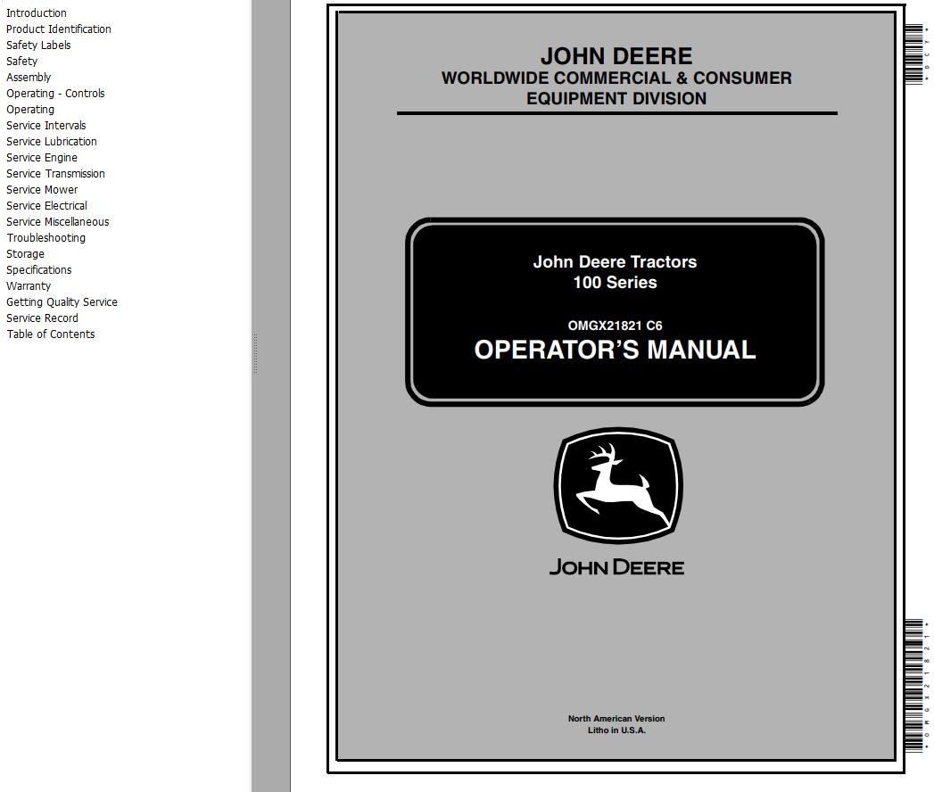 John Deere Tractor 100 Series Operators Manual EN FR DE IT ES