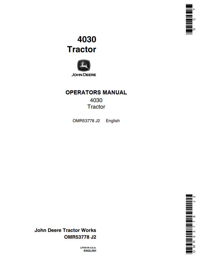 John Deere Tractor 4030 Operators Manual
