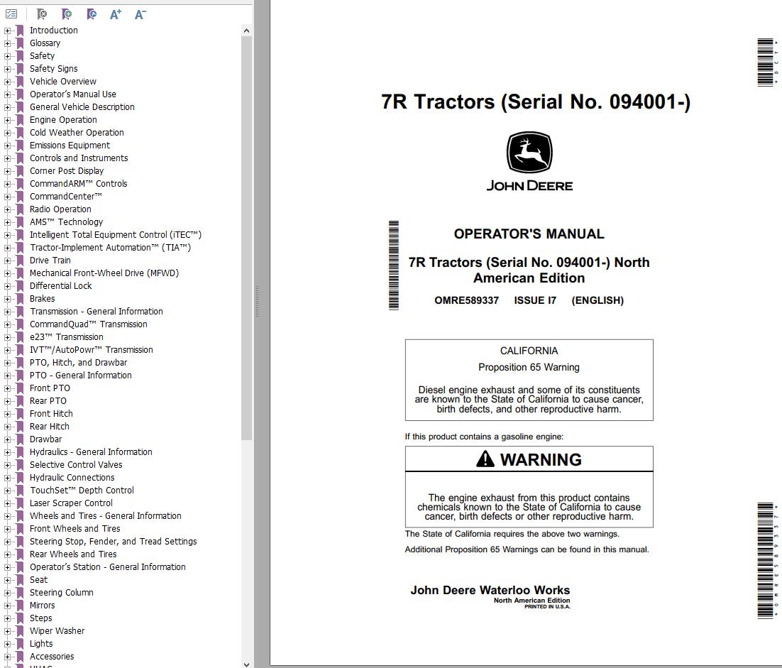 John Deere Tractor 7R Operators Manual