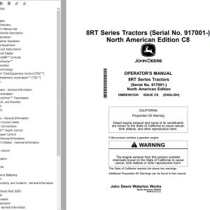John Deere Tractor 8RT Series Operators Manual