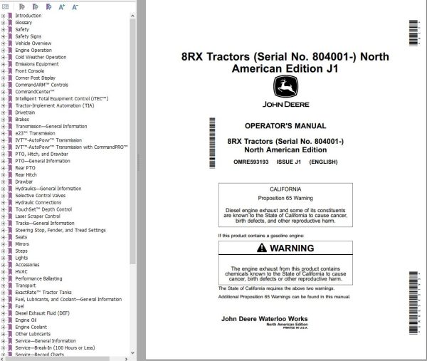 John Deere Tractor 8RX Operators Manual