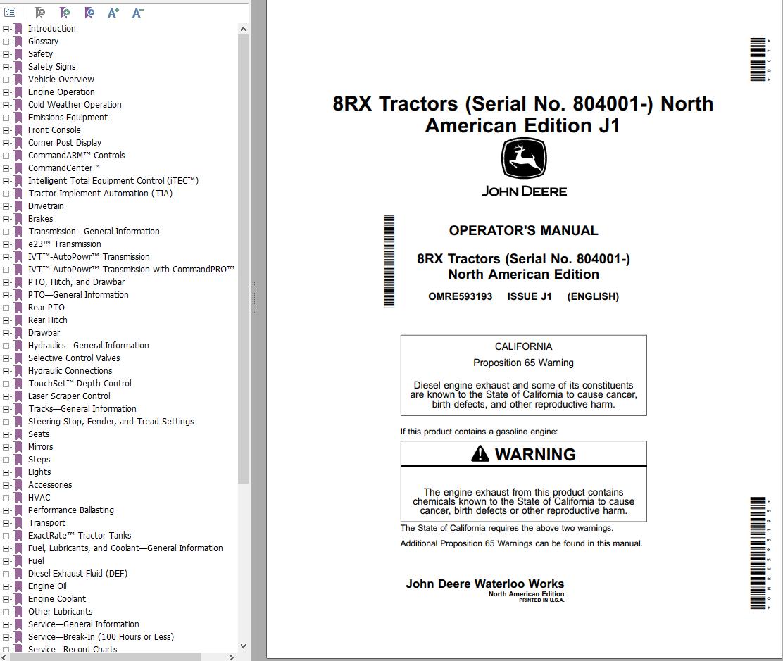 John Deere Tractor 8RX Operators Manual
