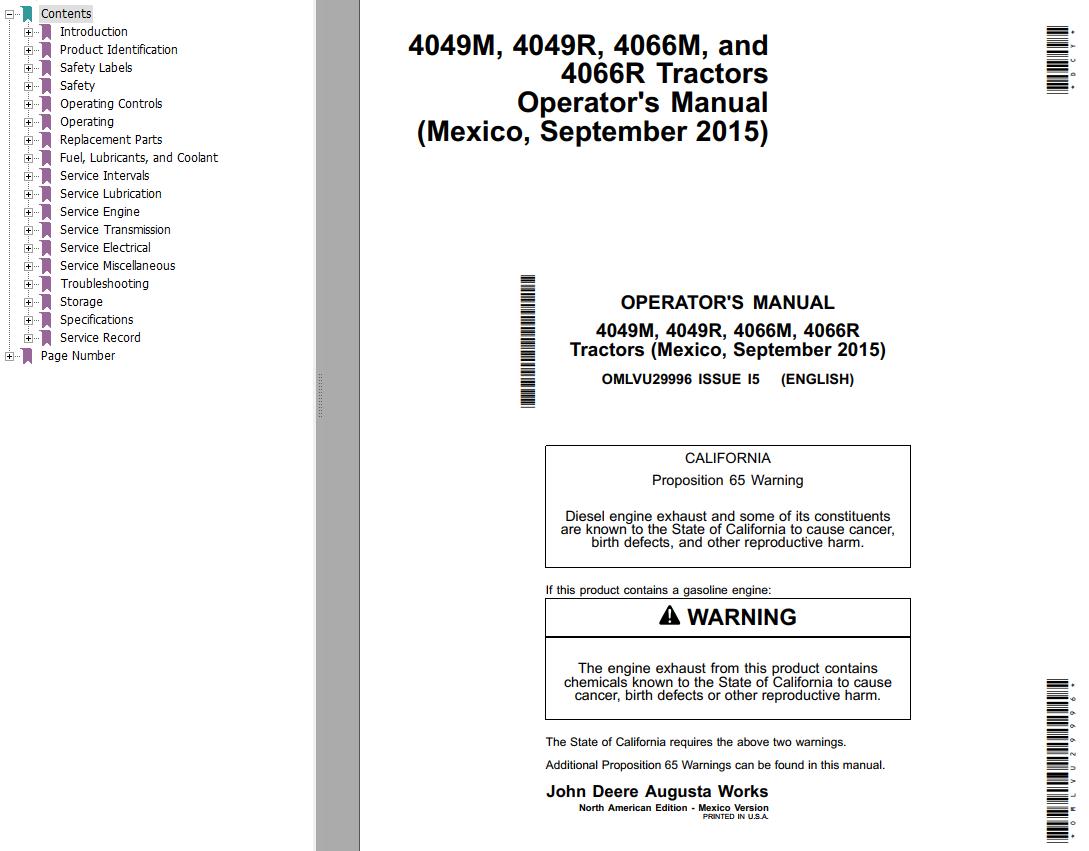 John Deere Tractors 4049M 4049R 4066M 4066R Operators Manual