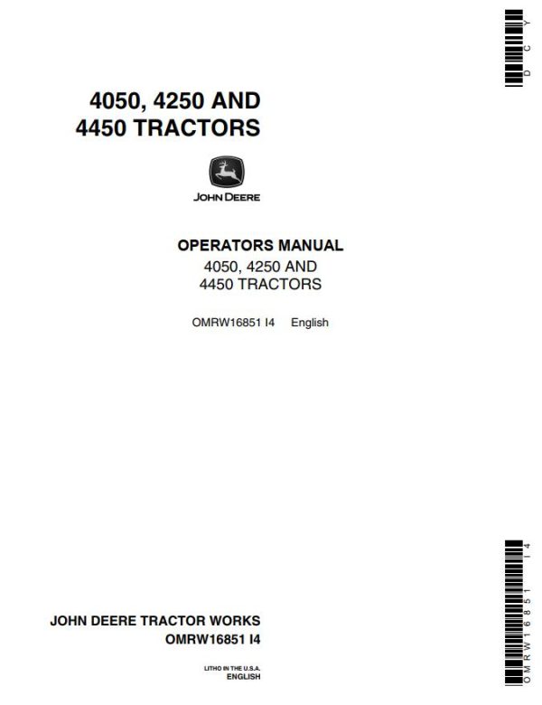 John Deere Tractors 4050 4250 4450 Operators Manual