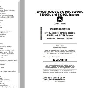 John Deere Tractors 5075GV to 5075GL Operators Manual