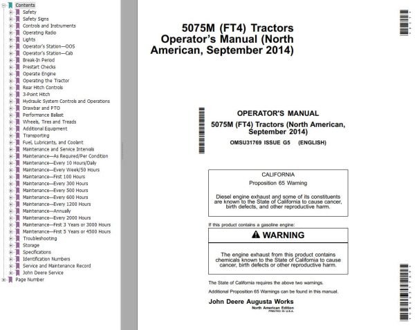 John Deere Tractors 5075M FT4 Operators Manual