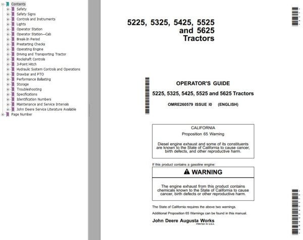 John Deere Tractors 5225 5325 5425 5525 5625 Operators Guide