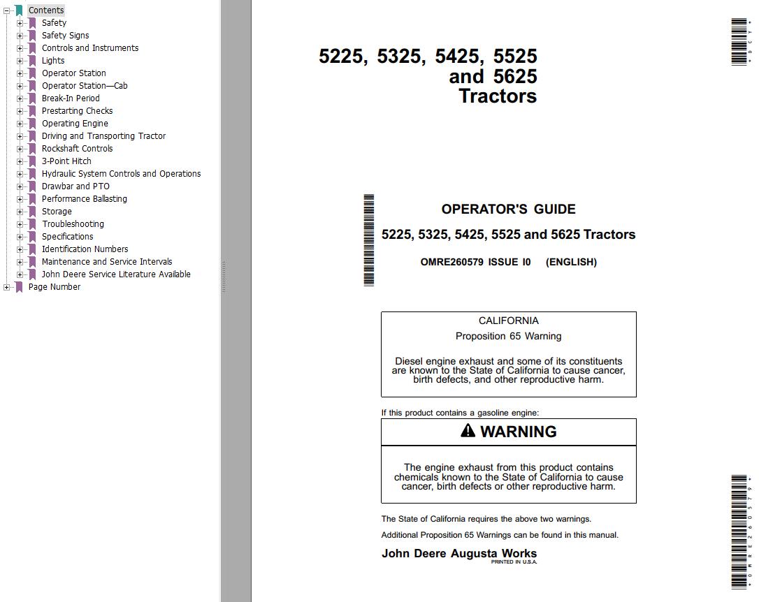 John Deere Tractors 5225 5325 5425 5525 5625 Operators Guide