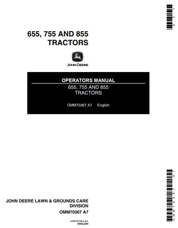 John Deere Tractors 655 755 855 Operators Manual