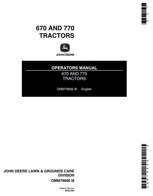 John Deere Tractors 670 770 Operators Manual