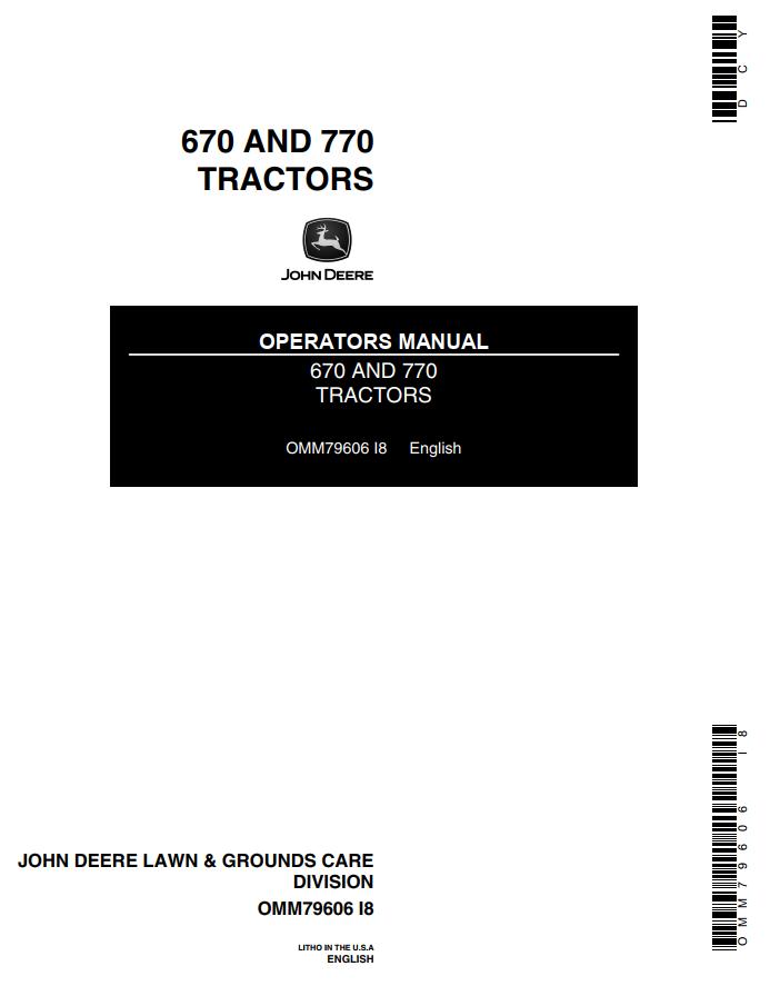 John Deere Tractors 670 770 Operators Manual