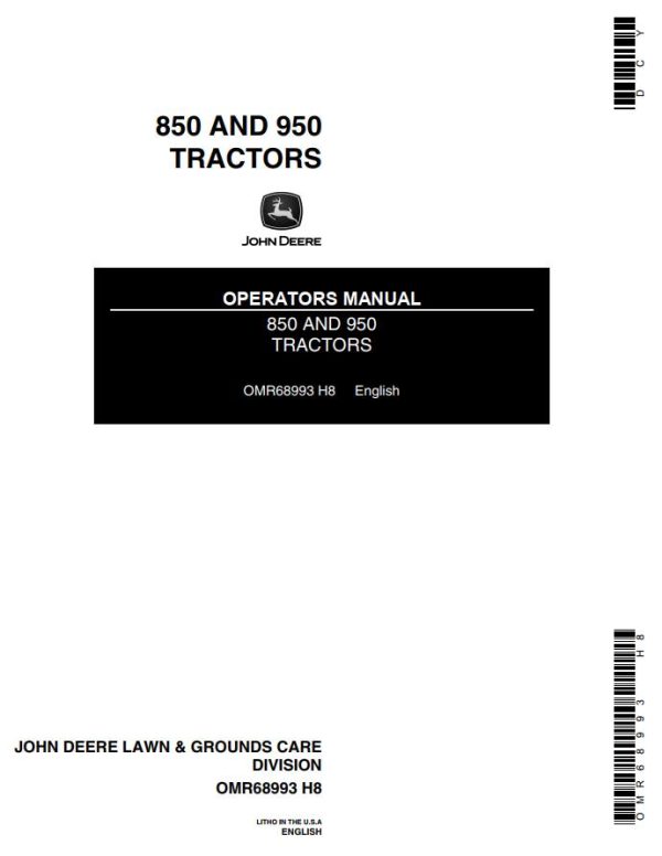 John Deere Tractors 850 950 Operators Manual