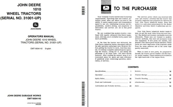 John Deere Wheel Tractors 1010 Operators Manual EN ES