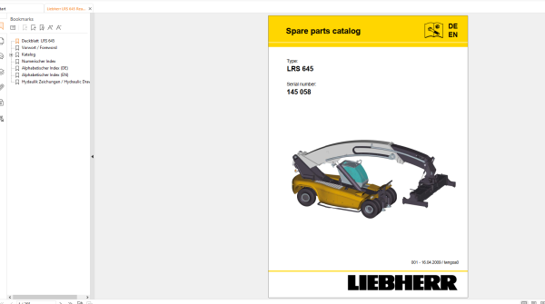 Liebherr LRS 645 Reach Stacker Spare Parts Catalog 16 04 2009