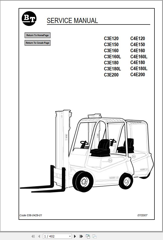 BT Forklift C3E120 to C3E200 C4E120 to C4E200 Service Manual