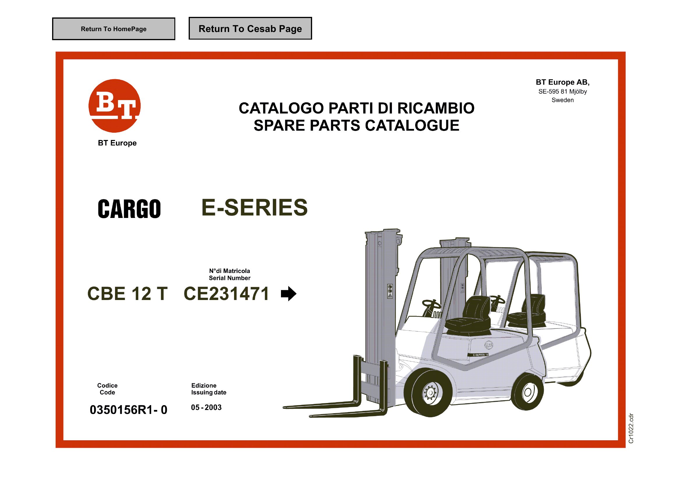 BT Forklift CBE12T Parts Catalog IT EN
