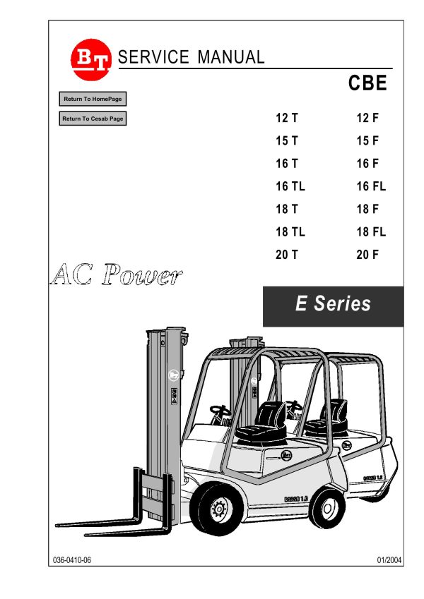 BT Forklift CBE12T to CBE20T CBE12F to CBE20F Service Manual