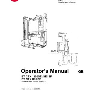 BT Forklift CTX 1300SEi H SF Operators Manual