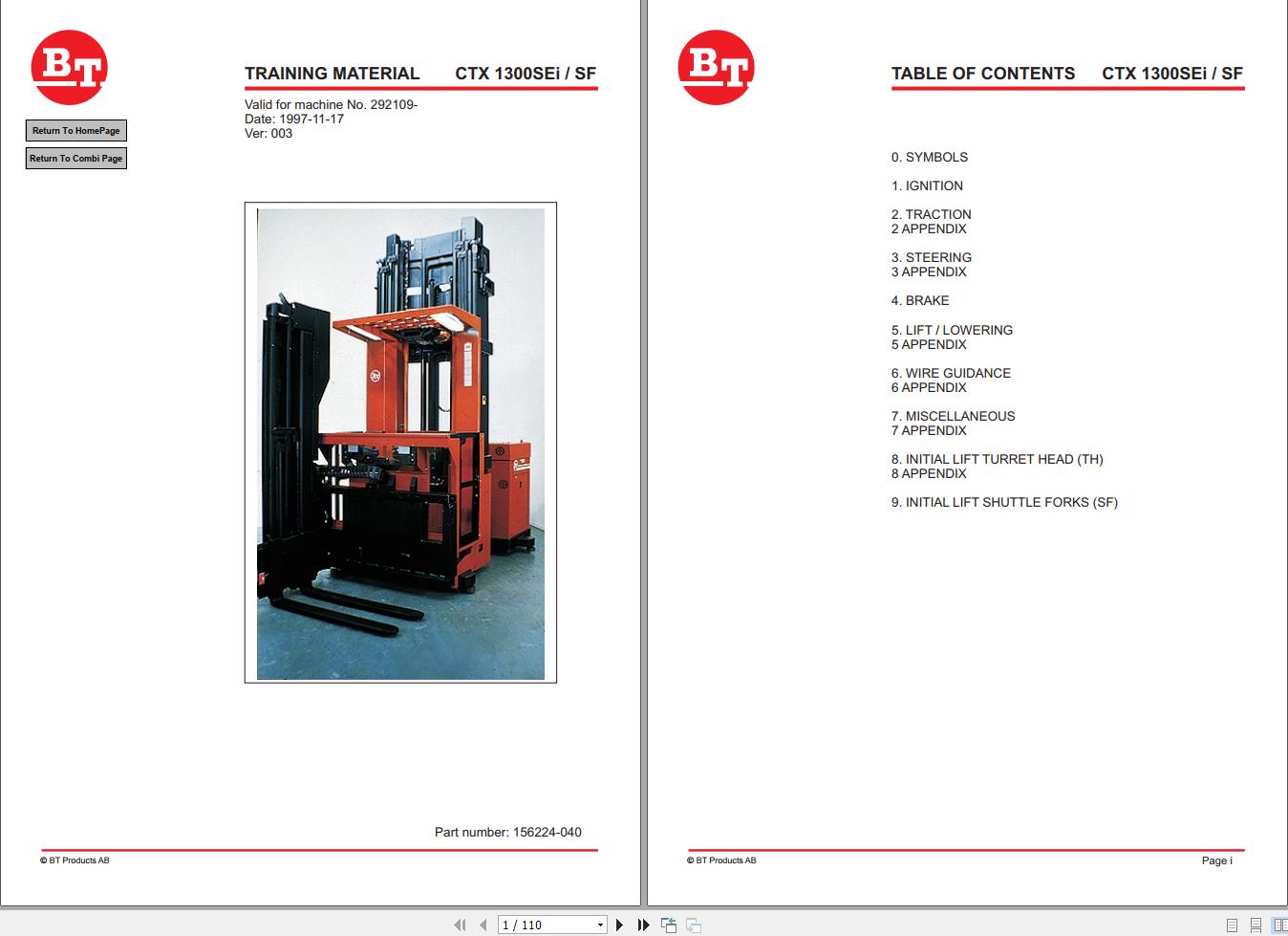 BT Forklift CTX 1300SEi SF Training Material