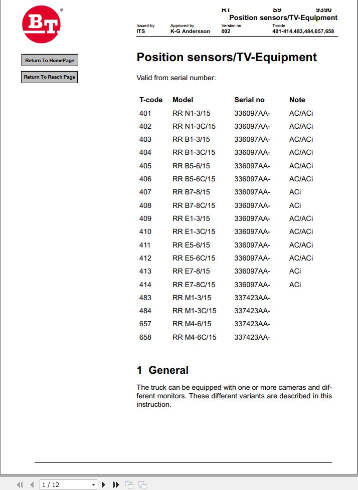 BT Forklift Camera Equipment RRN 3 15 to RRM4 6C 15 Instruction Manual