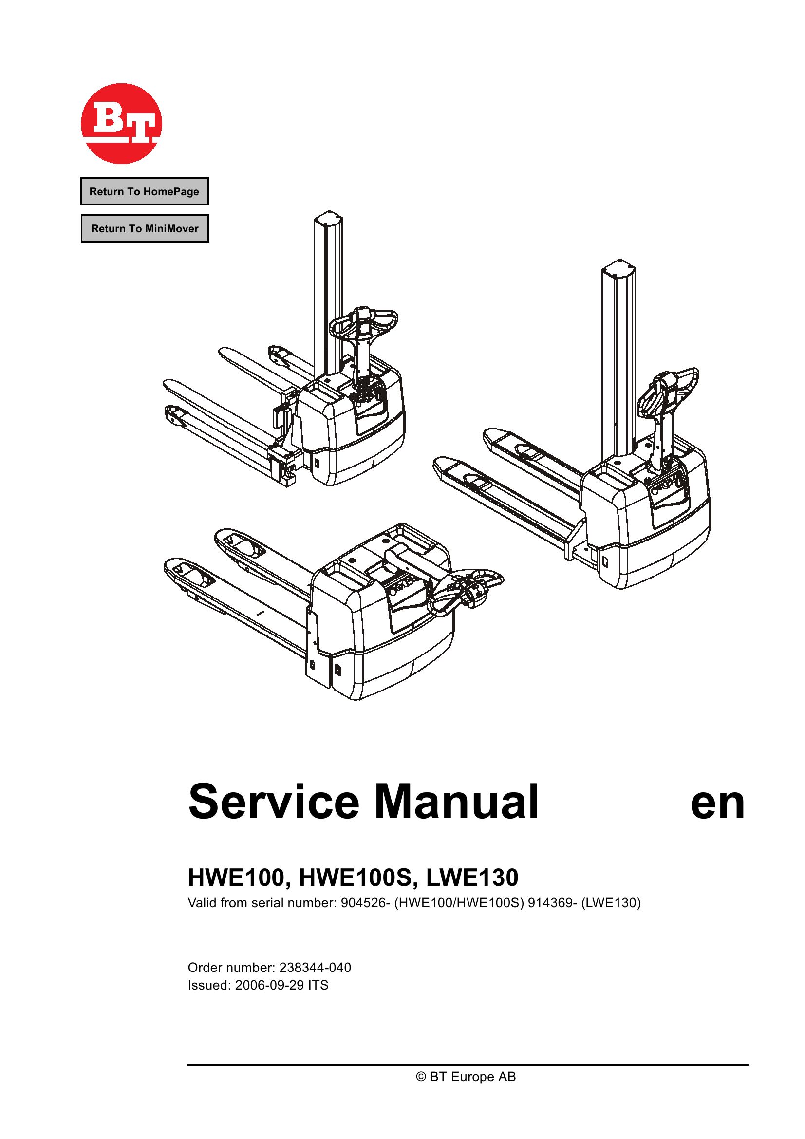 BT Forklift HWE100 HWE100S LWE130 Service Manual
