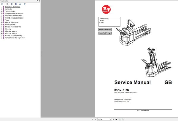 BT Forklift IXION S16D Service Manual