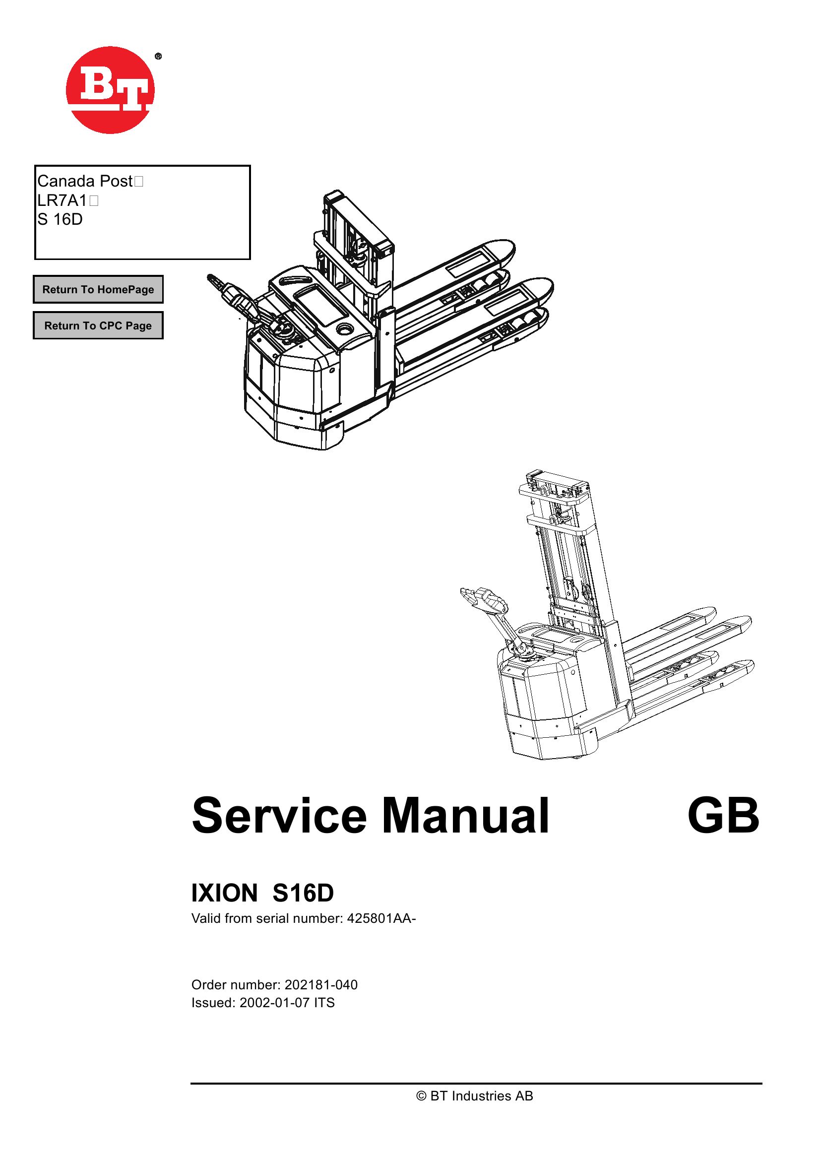 BT Forklift Ixion S 16D Service Manual