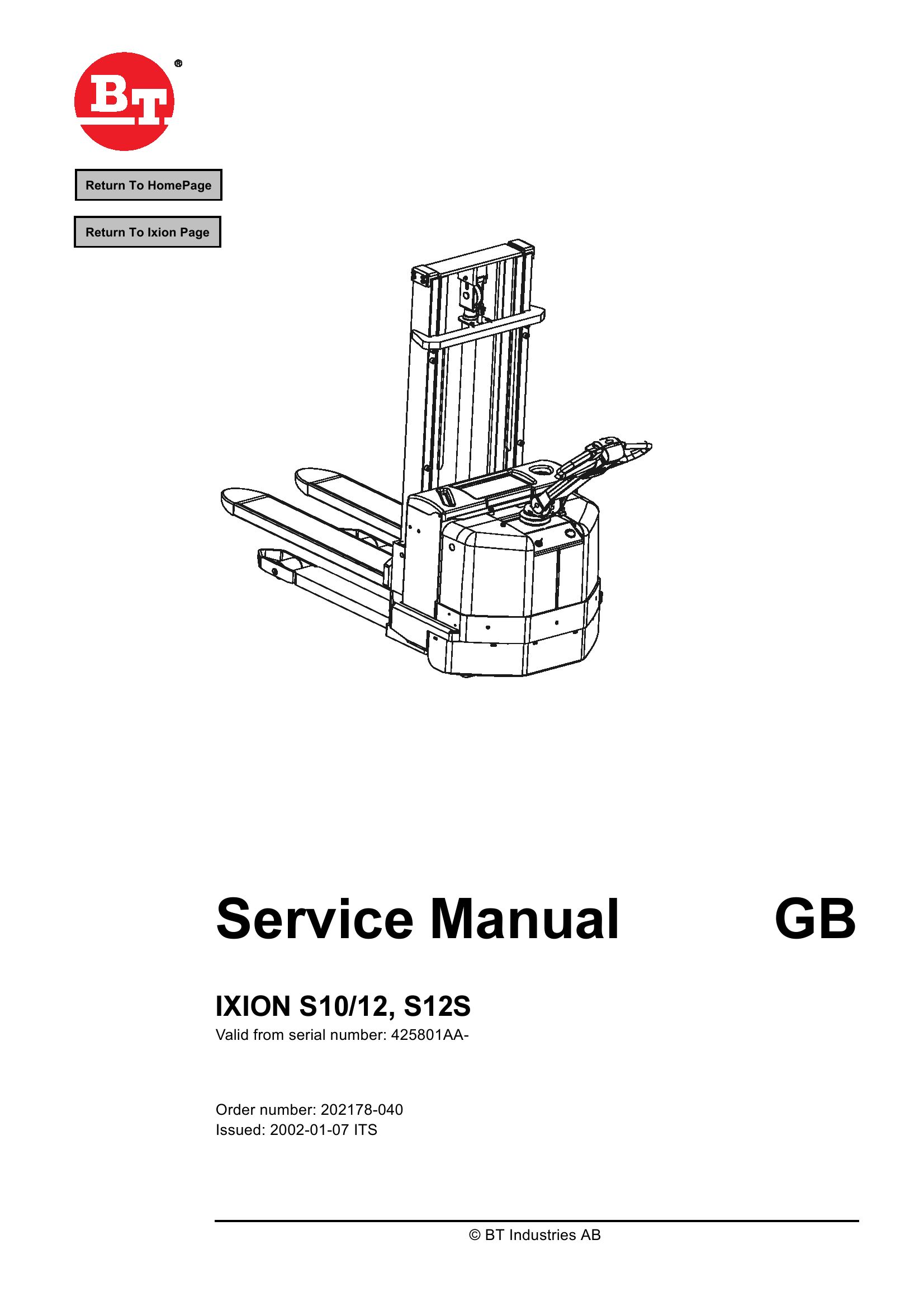 BT Forklift Ixion S10 S12 S12S Service Manual