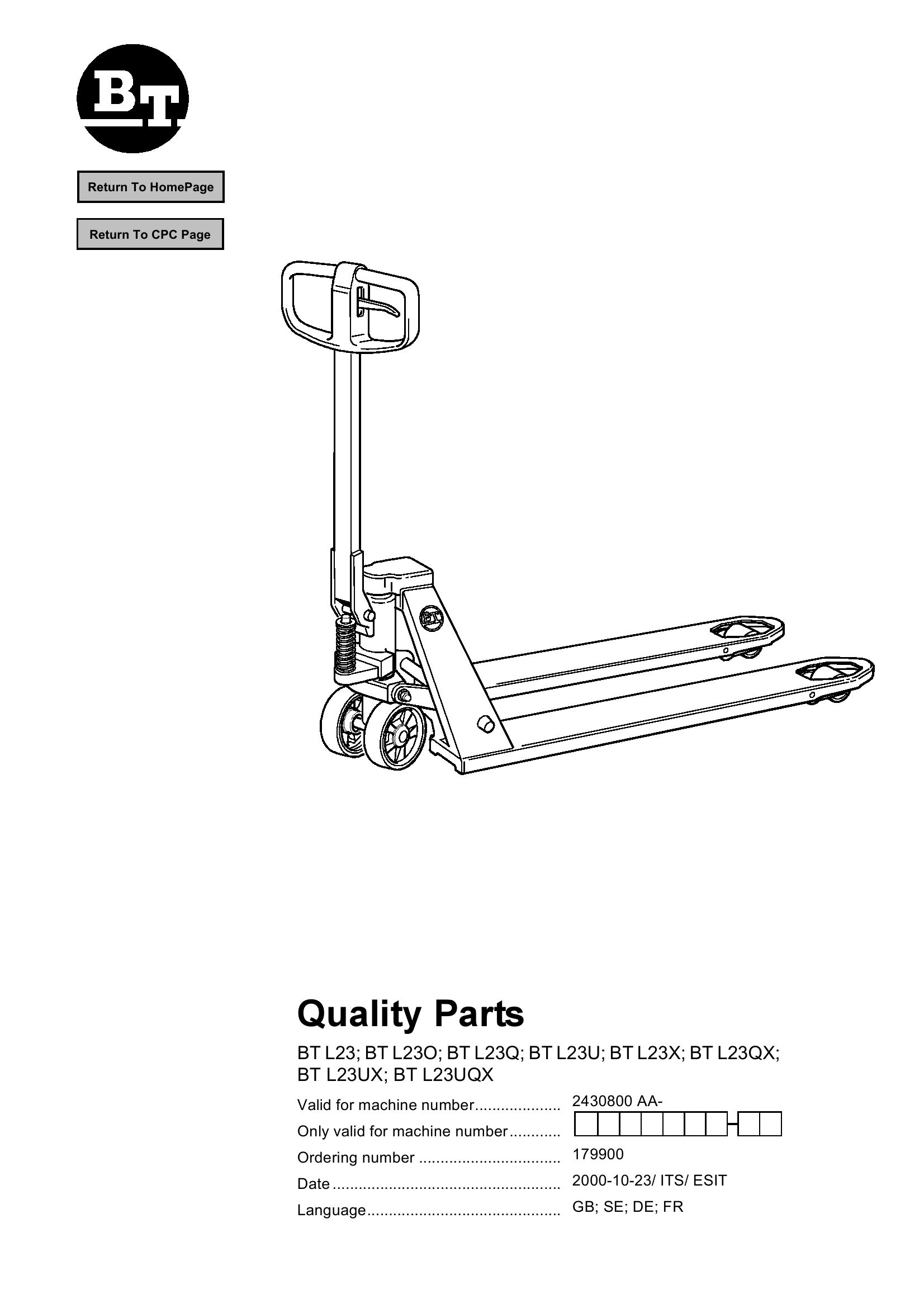 BT Forklift L23 Parts Catalog EN SV DE FR