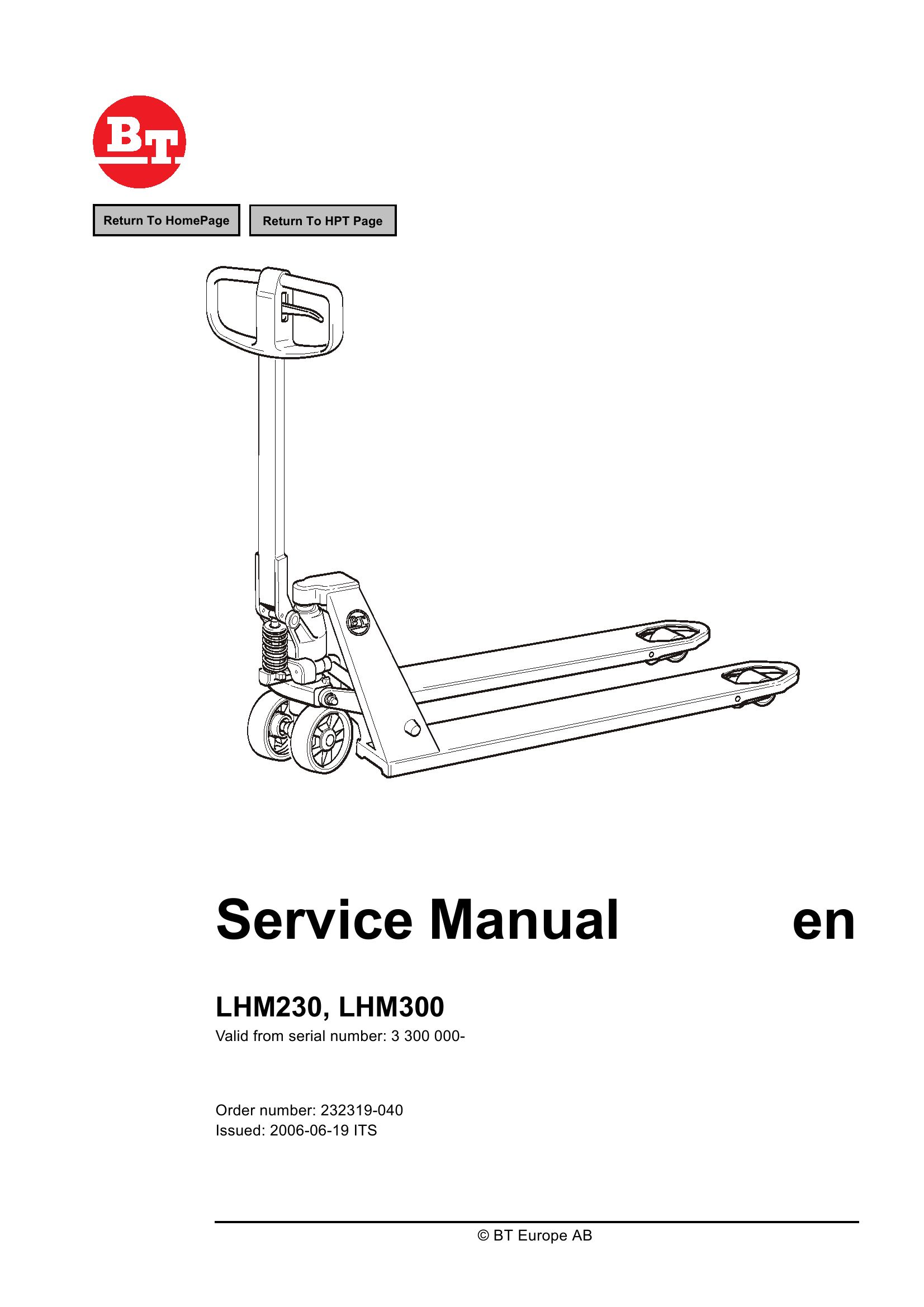 BT Forklift LHM230 LHM300 Service Manual