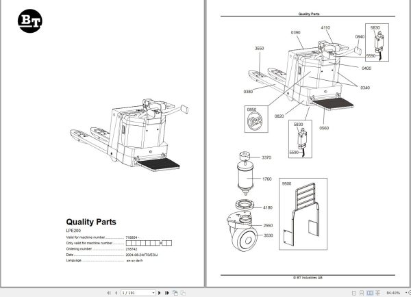 BT Forklift LPE200 Quality Parts EN SV DE FR
