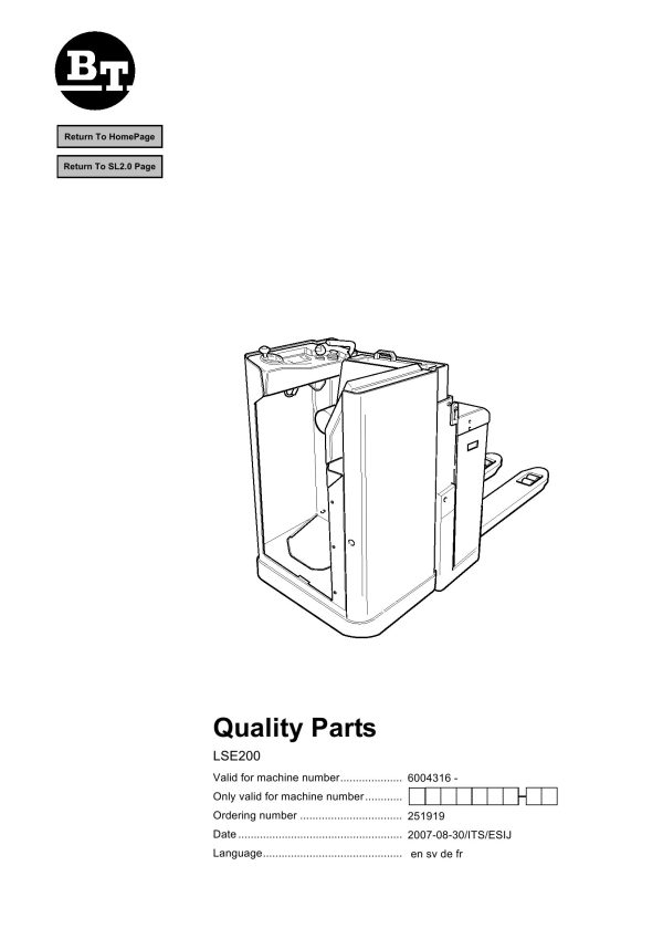 BT Forklift LSE200 Parts Catalog