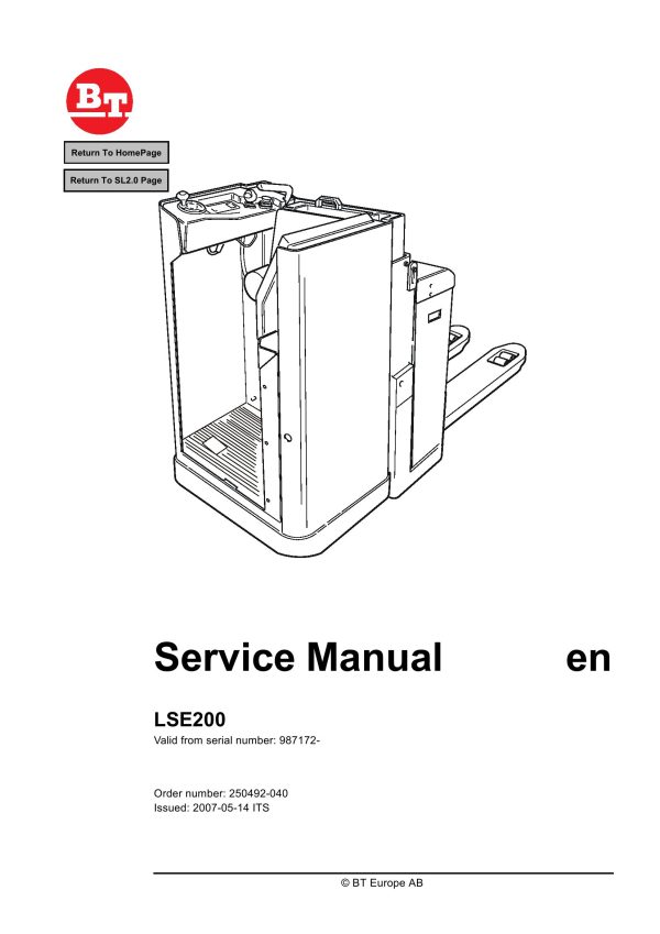 BT Forklift LSE200 Service Manual