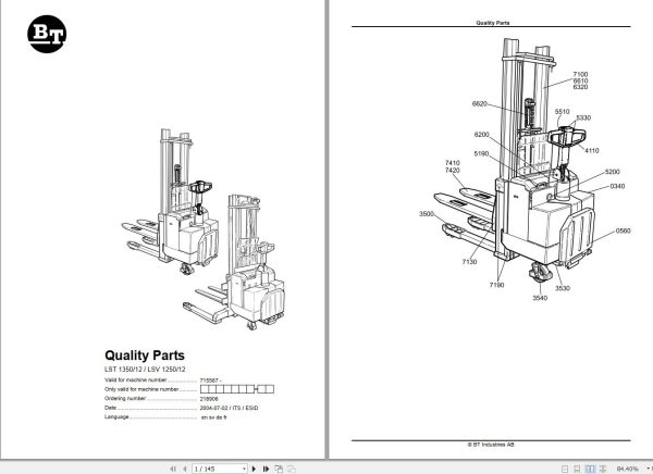 BT Forklift LST1350 12 LSV1250 12 Quality Parts EN SV DE FR