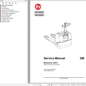 BT Forklift Minimover LW13 Service Manual