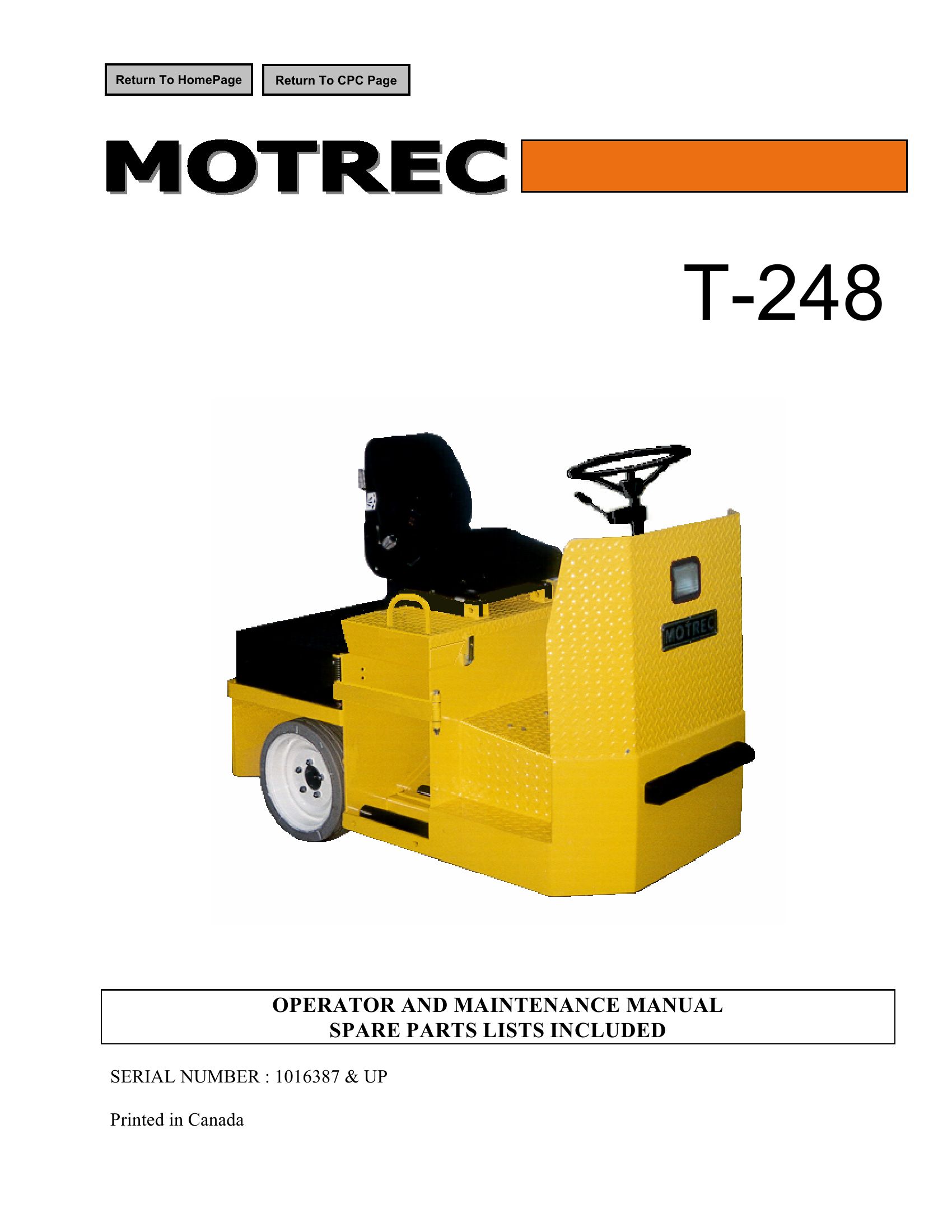 BT Forklift Motrec T 248 Parts Operator and Maintenance Manual