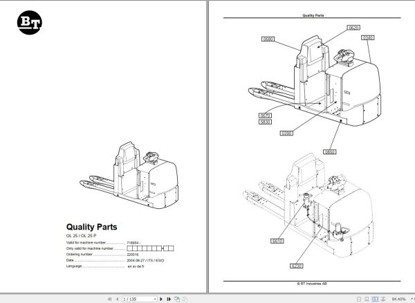 BT Forklift OL25 OL25P Quality Parts EN SV DE FR