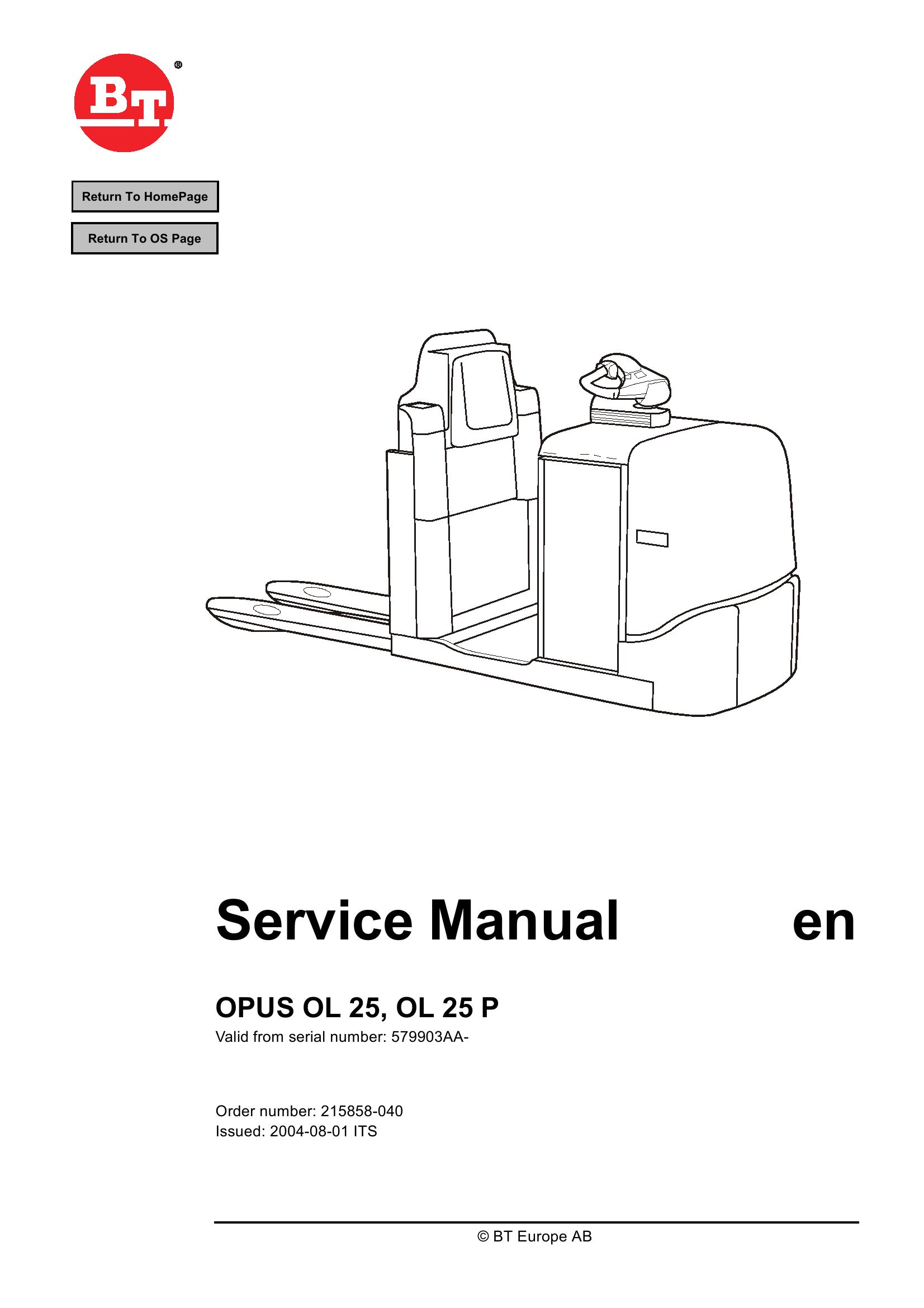 BT Forklift OPUS OL25 OL25P Service Manual